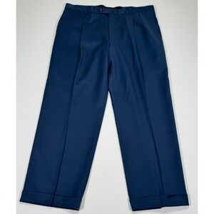 Austin Reed Mens Super 100s Wool Pleated Cuffed Dress Pants 38x28 Navy USA